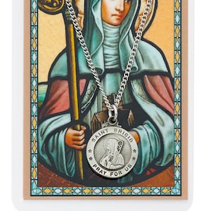 Saint Brigid Pewter Medal and Laminated Prayer Card, 18&quot; Chain