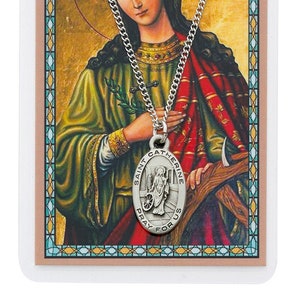 Saint Catherine Of Alexandria Pewter Medal and Laminated Prayer Card, 18&quot; Chain