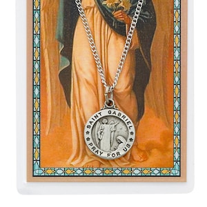 Saint Gabriel The Archangel Pewter Medal and Laminated Prayer Card, 18&quot; Chain