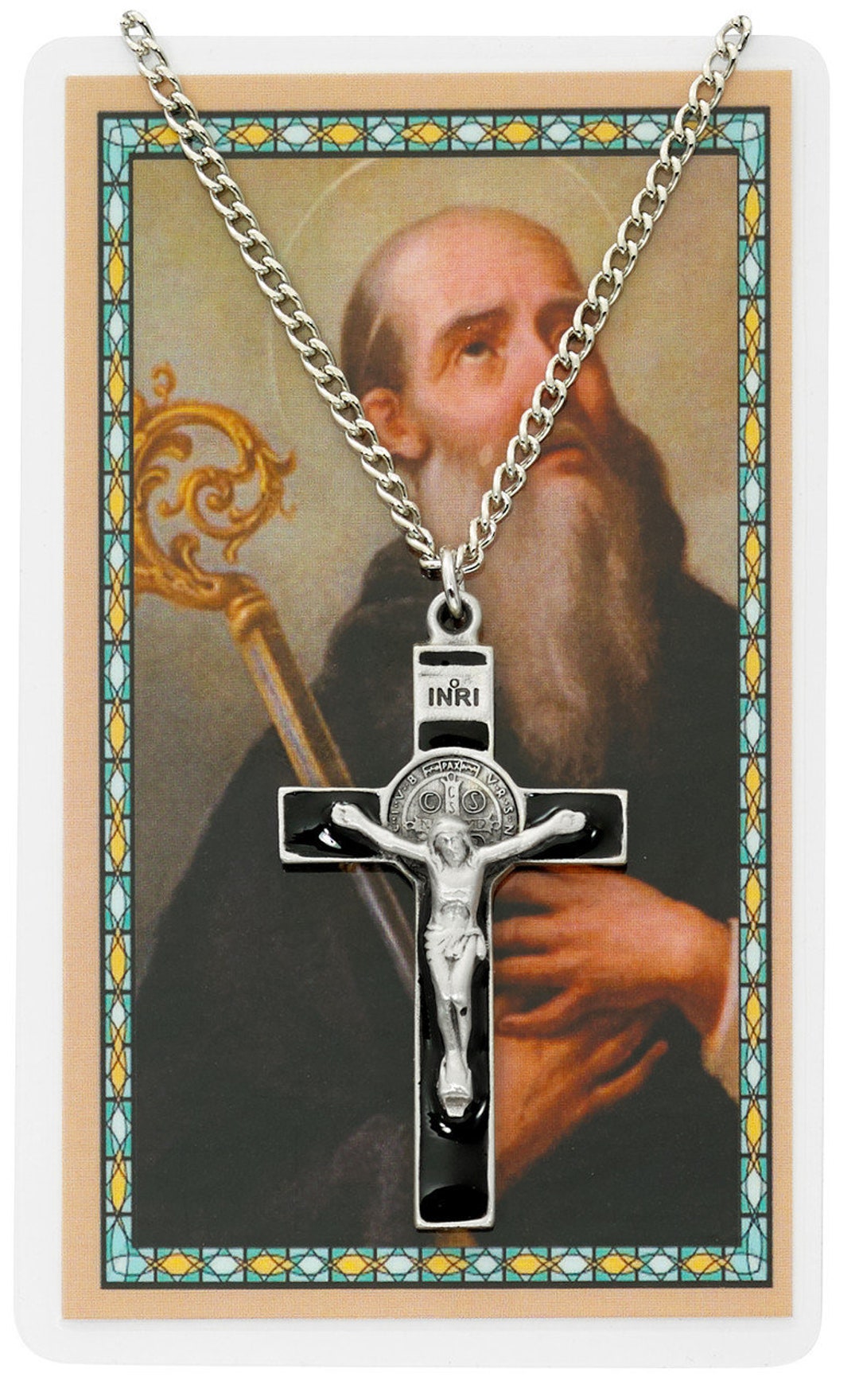 Saint Benedict Laminated Prayer Card and Cross - Etsy