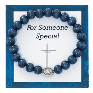 Blue Wood Saint Michael Bracelet