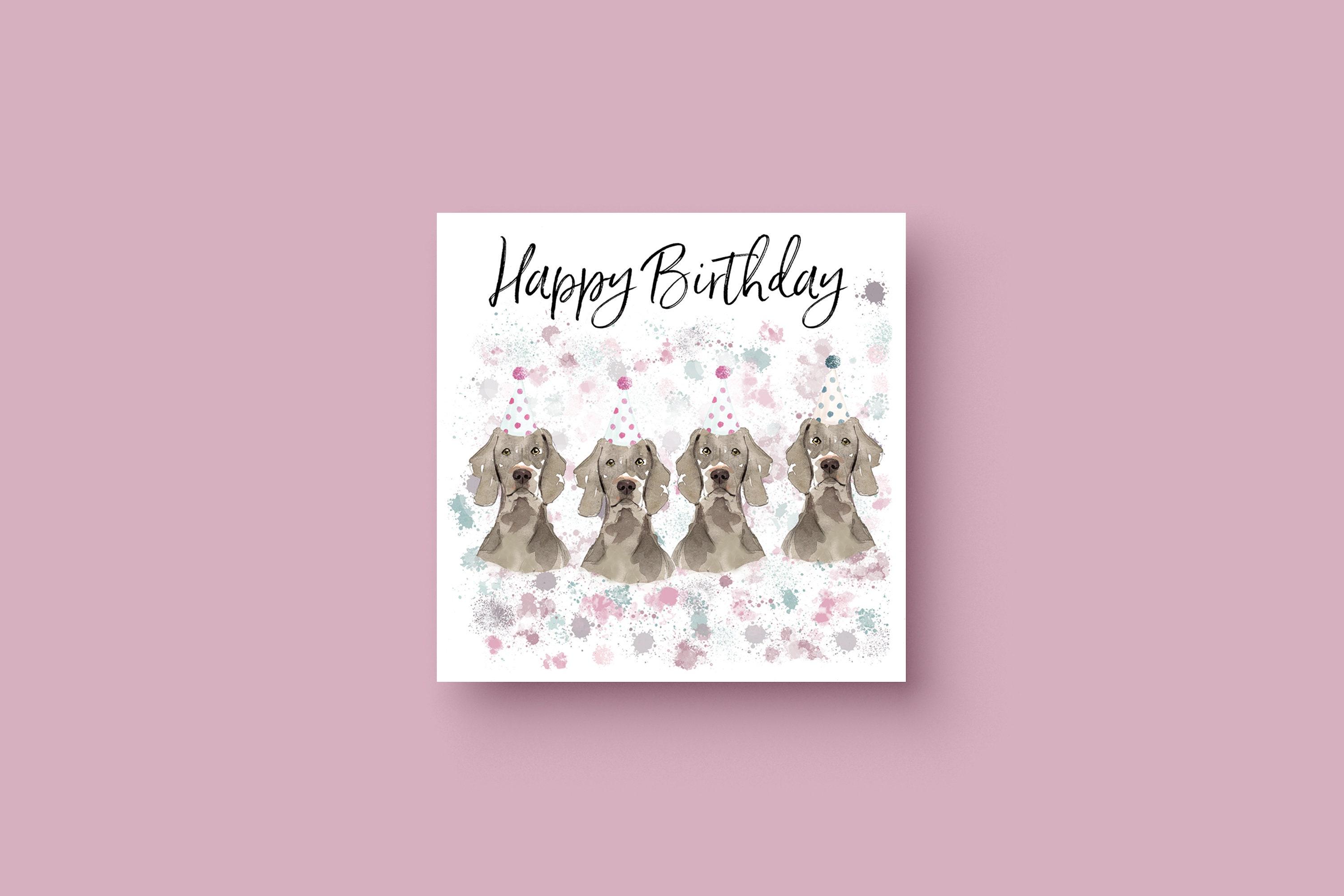 Weimaraner Happy Birthday Card-dog Happy Birthday Dog Illustration on a ...