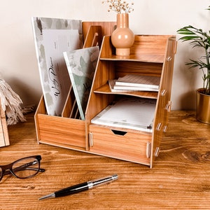 Wooden Desk Tidy Flat pack DIY Easy Build Magazine Folder Organiser Office Supplies Desktop Storage homeware organizer