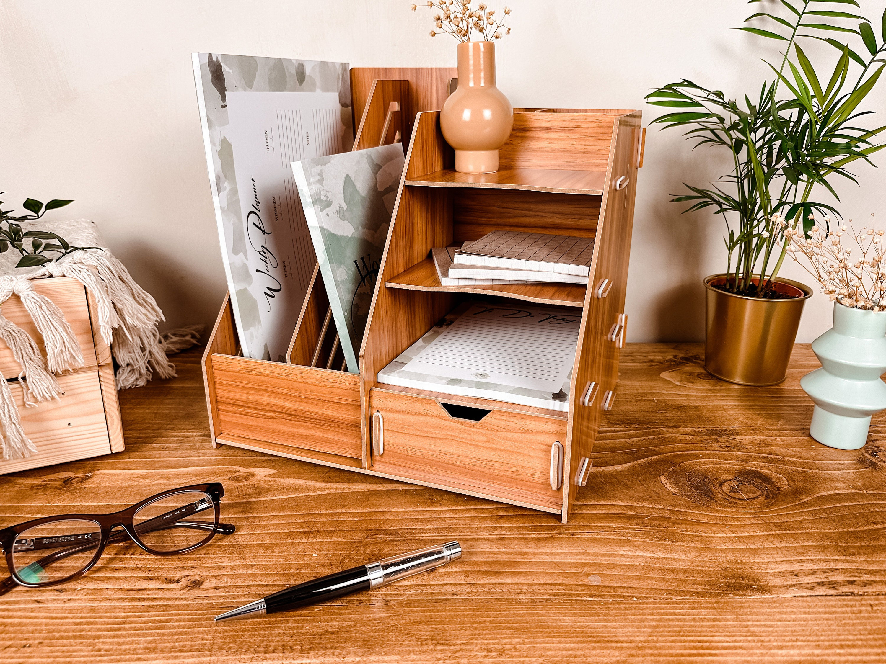 Wooden Desk Tidy Flat Pack DIY Easy Build Magazine Folder