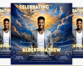 Memorial Funeral Announcement Flyer, Funeral Announcement Template, Funeral Invite Invitation,Rest In Peace, Editable Flyer, Blue Memorial