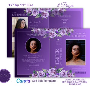 Funeral Program Template, Obituary Canva Template, 8 Page Funeral Program,Canva Obituary Template, Celebration of Life,Digital Download, DIY
