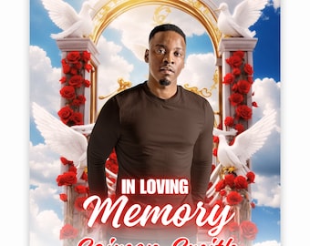 In Loving Memory PNG, Red Rose Heaven&#39;s Stairway Memorial Background for Funeral & Remembrance. Canva RIP Memorial T-shirt PNG Sublimation