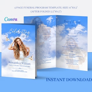 8.5&quot;x 11&quot; Obituary, Funeral Template, Magazine-Style, 8-Page Tabloid, Celebration of Life,Women&#39;s Program, Colorful Design,Memorial Obituary