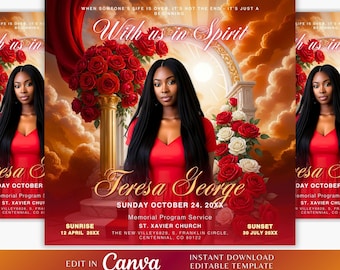 Memorial Funeral Announcement Flyer, Funeral Announcement Template, Funeral Invite Invitation, Rest In Peace Editable Flyer Editable Custom