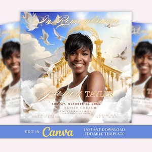 Memorial Announcement Flyer | Memorial Flyer | E-Invite | Funeral Background PNG | Sublimation | Heaven Design | Celebration of Life |Heaven