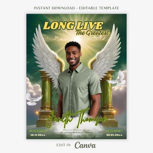 In Loving Memory PNG, Green Gold Heaven&#39;s Stairway Memorial Background for Funeral & Remembrance. Canva RIP Memorial T-shirt PNG Sublimation