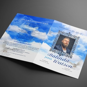 11&quot;x 17&quot; Obituary, Funeral Template, Magazine-Style, 4-Page Tabloid, Celebration of Life, Women&#39;s Program, Colorful Design, Obituary, DIY
