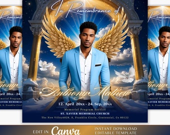 Memorial Funeral Announcement Flyer, Funeral Announcement Template, Funeral Invite Invitation,Rest In Peace, Editable Flyer, Blue Memorial