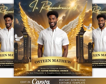 Volante de lanzamiento de globos conmemorativos / Volante funerario / Volante conmemorativo / Plantilla RIP / Plantilla conmemorativa / Editable con Canva / RIP Angle Wings