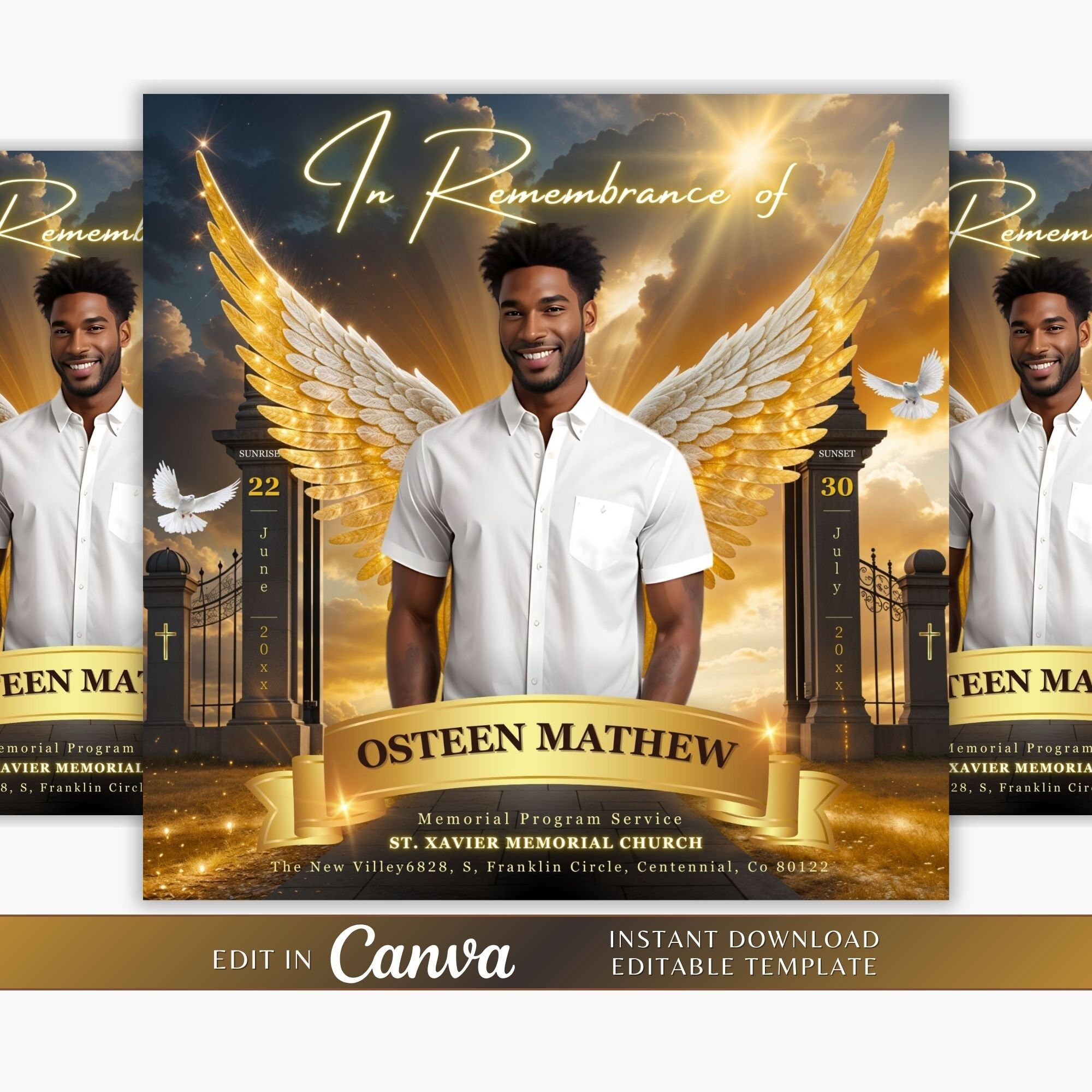 Memorial Funeral Announcement Flyer, Funeral Announcement Template, Funeral Invite Invitation,Rest In Peace, Editable Flyer, Golden Memorial