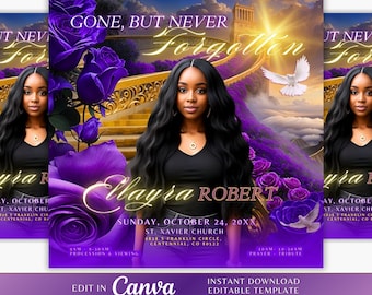 Memorial Funeral Announcement Flyer, Funeral Announcement Template, Funeral Invite Invitation,Rest In Peace, Editable Flyer, Purple Memorial