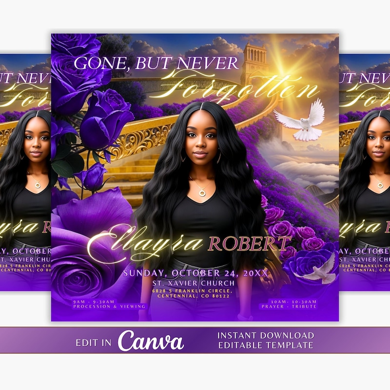Purple Obituary Template Etsy
