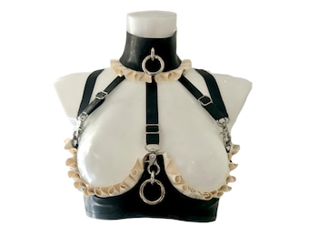 Latex ruffle trim cupless choker bra