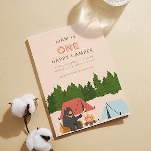 One Happy Camper First Birthday Party Digital Invitation