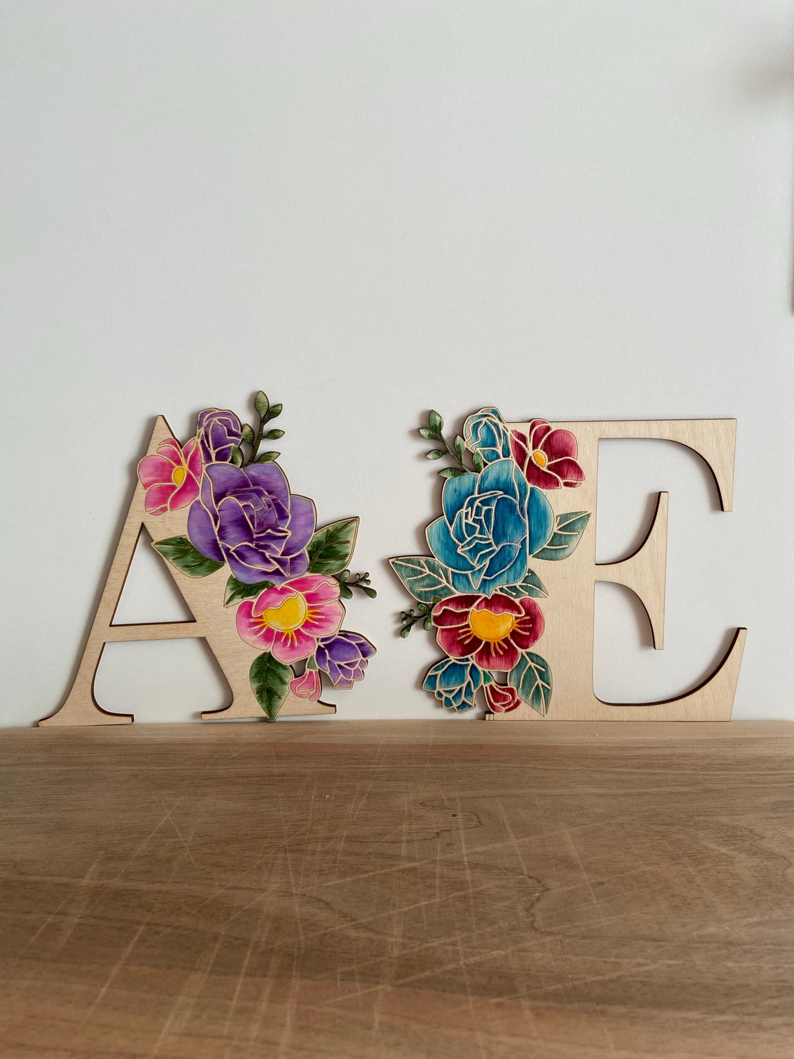 Letters flowers design made of wood Letters Floral Wood | Etsy