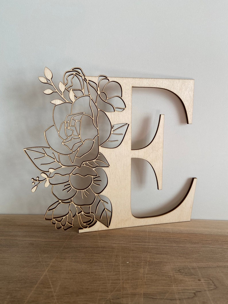 Letters Floral Wood Gift Idea ++Quantity Discount++ Letters flowers design made of wood Laser Cut Nature