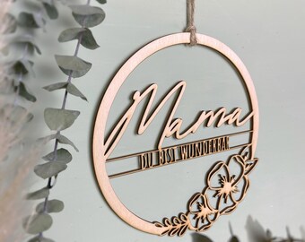 Muttertagsgeschenk Mama Holzschild | Mama Hoop Floral | Mama, Muttertag Geschenk | Anhänger Holz Muttertag