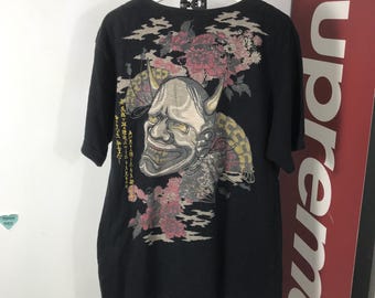 Vintage Karakuri Raijin Fujin Embroided Shirt japan Magazine Tee/ Fotofolio / Artwork Tee / MoMa/ Sukajan phototee Size L