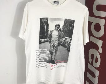 Vintage 90s James Dean 1991 Curtis Portrait White Tee Shirt phototee / black and white / band shirt / potrait shirt