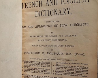 Diccionario francés e inglés compilado a partir de las mejores autoridades de ambos idiomas/1881 HC 1122pp