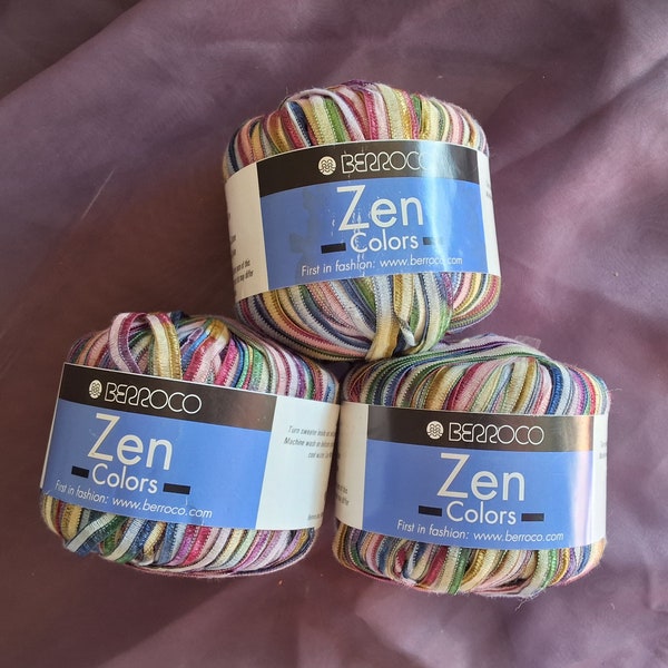 Berroco Zen Colors/Multi-Color Ribbon Yarn/Cotton Nylon/Made in Italy/3 balls in this order/Yarn description below/See photos