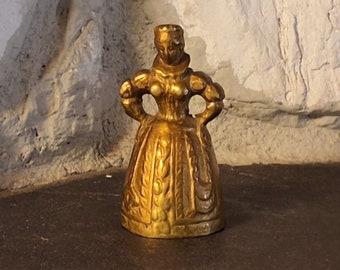 Vintage Brass Elizabethan Lady Dinner Bell/Measures 3 1/2" x 1 1/2"/Wear on brass adds to it's beauty and character