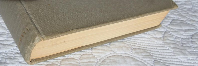 May include: Close-up of a hardback book with a light green cover and light-colored pages. The book's spine is visible, with the word "WELL" embossed on the corner. The book is resting on a white, quilted surface.
