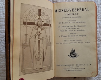 Misal vespertino/Misal vespertino/Latín y francés/1950 Encuadernación en piel