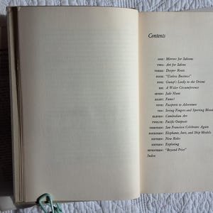May include: Open book with the title "Gump's Treasure" visible on the left page. The right page displays a table of contents with chapter titles. A green paper clip holds the pages together.