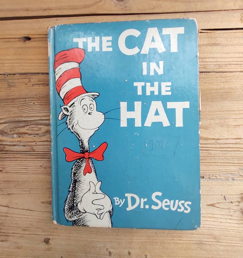 1957-1st Edition 'The Cat in the Hat' /3rd Printing-195/195 on Front Flap/DJ is missing except Flaps are attached to inside covers/Good Gift 