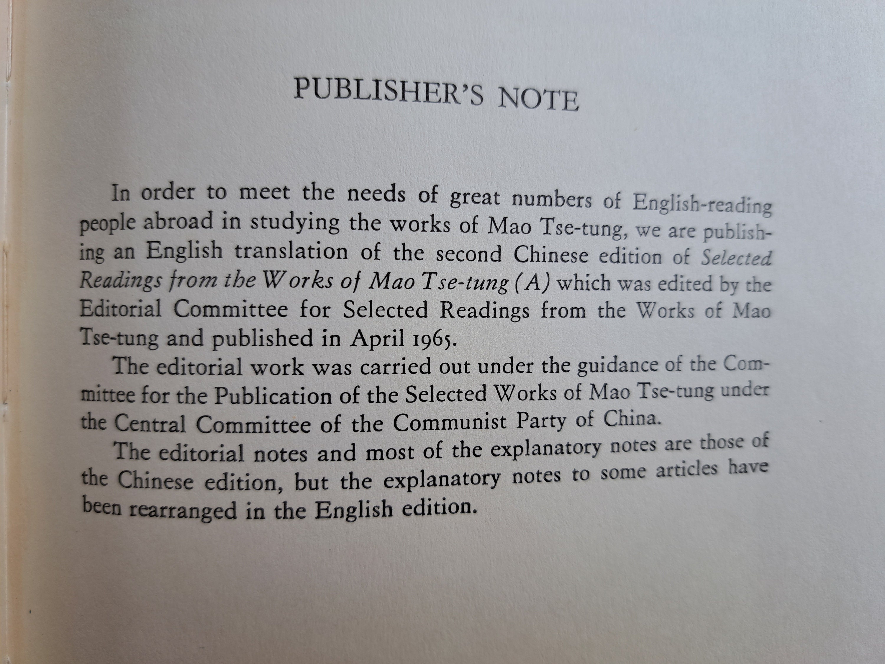 Selected Readings From the Works of Mao Tse-tung/printed by