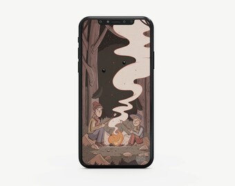 Camping Phone Wallpaper, Digital Download, Camp, Forest, Wood, Children's Illustration, Smartphone Sizes