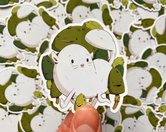 Cat and Mushroom Glossy Vinyl Sticker