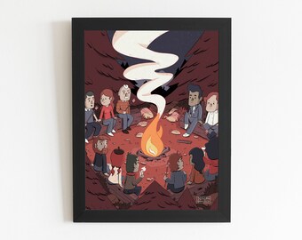 Large Campfire Download Print, Wall Art, Camping, Forest, Wood, Children's Illustration, International A Paper Ratio
