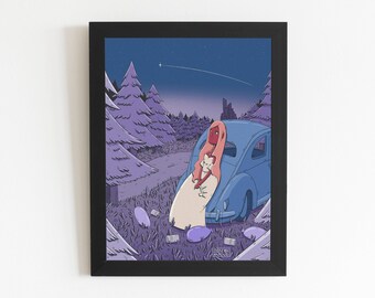 Star Gazing Download Print, Wall Art, Dream, Stars, Forest, Children's Illustration, International A Paper Ratio