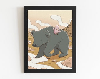 Bear Digital Download Print, Wall Art, Animal, Forest, Wood, Children's Illustration, International A Paper Ratio