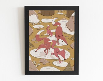 Woodland Foxes Download Print, Wall Art, Fox, Forest, Wood, Children's Illustration, International A Paper Ratio