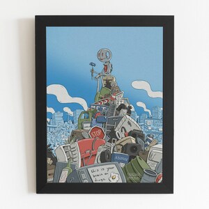 Robot Digital Download Print, Wall Art, Sci-Fi, Science-Fiction, Android, Children's Illustration, International A Paper Ratio