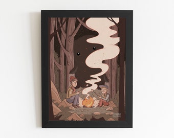 Camping Digital Download Print, Wall Art, Camp, Forest, Wood, Children's Illustration, International A Paper Ratio