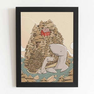 Giant Turtles Download Print, Wall Art, Turtle, Forest, Wood, Children&#39;s Illustration, International A Paper Ratio