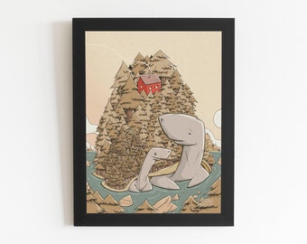 Giant Turtles Download Print, Wall Art, Turtle, Forest, Wood, Children's Illustration, International A Paper Ratio