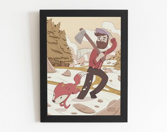 Lumberjack Download Print, Wall Art, Fox, Forest, Wood, Children's Illustration, International A Paper Ratio