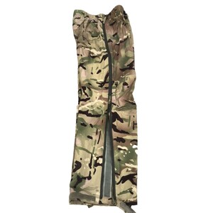 May include: Camouflage-patterned waterproof pants with a zipper down the side seam.