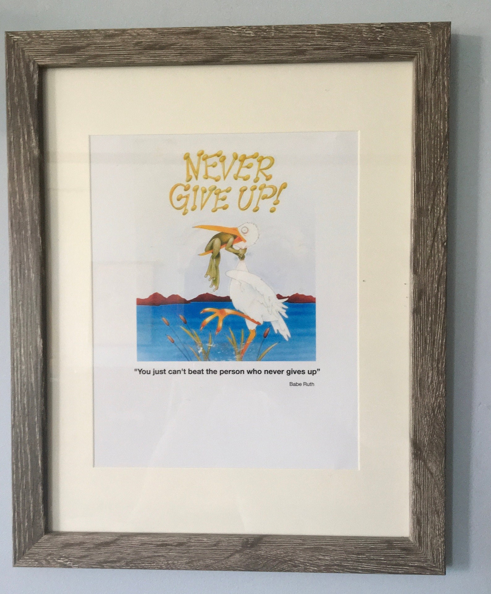 Stork with Frog. Never give up | Etsy