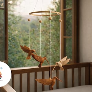 Hand Carved Wooden Crib Baby Mobile – Natural Nursery Decor